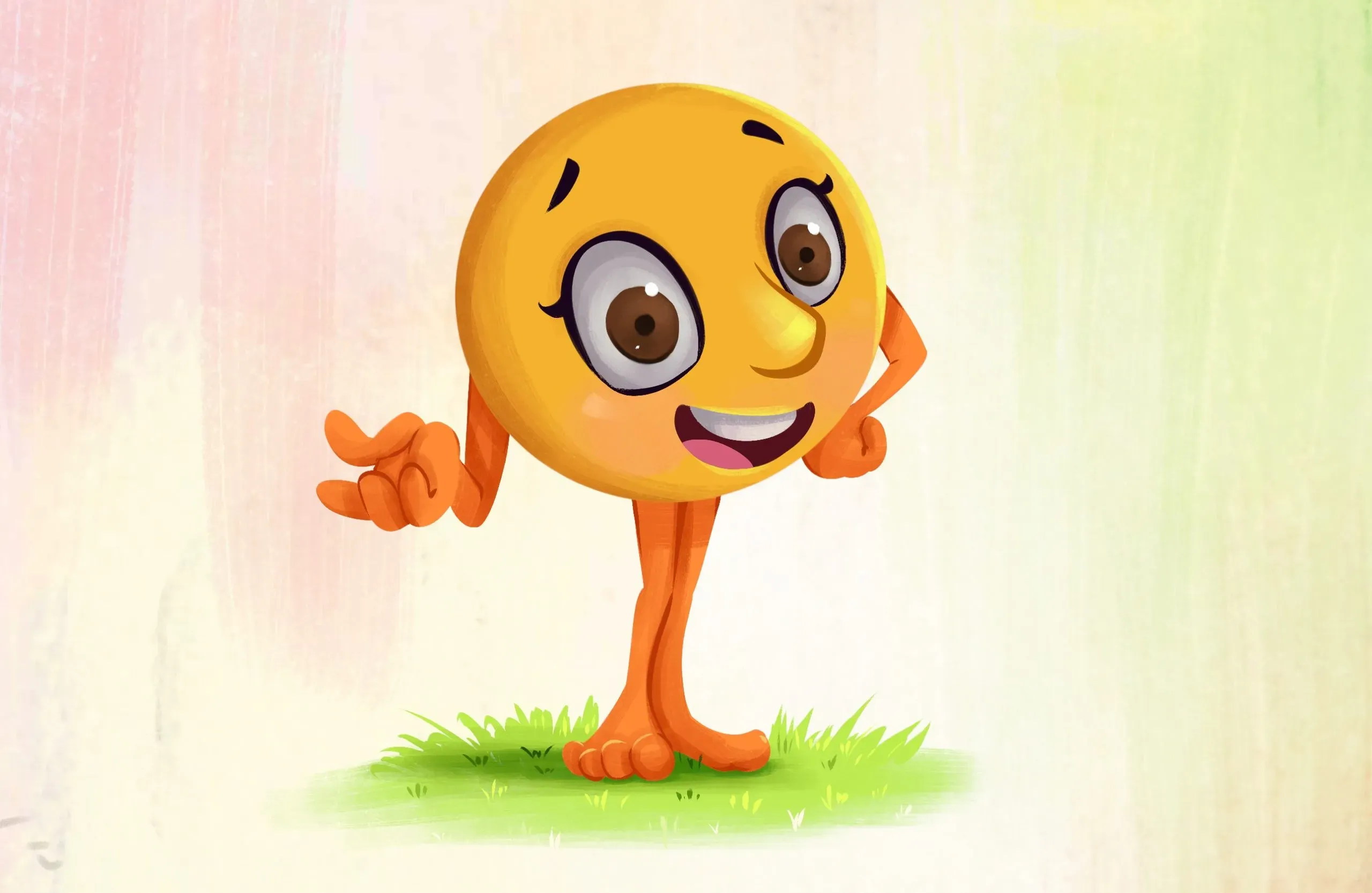 Illustration of Iggy Interoception, a smiling yellow character standing on grass with one hand pointing.